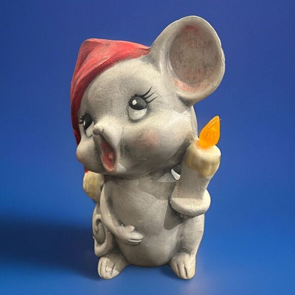 Vintage 6" Ceramic‎ Christmas Yawning Mouse Figurine w/Candle Decor Handpainted - Picture 2 of 8
